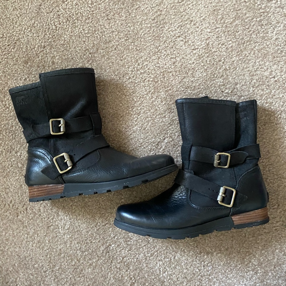 Preloved women’s Sorel major moto boot black size 10